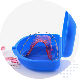 orthodontic retainer in a case at Raleigh NC orthodontic office
