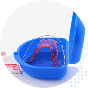 orthodontic retainer in a case at Raleigh NC orthodontic office